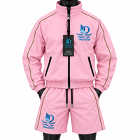 Ensemble de survêtement sportif rose pour homme, coupe-vent en polyester respirant, col montant, fermeture éclair intégrale, avec logo, idéal pour le printemps