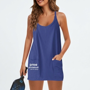 Robe athlétique sans manches pour femme, coupe ample et fluide, grande taille, avec deux poches avant, col rond, vêtement de sport d'été - Product Image 1