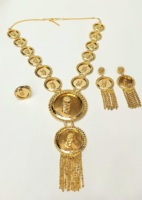Nuevo Conjunto de Collar Largo Chapado en Oro de 24K con Aretes y Anillo, Colección Árabe, Regalos Finos para Mujer para Compromiso, Aniversario o Fiesta