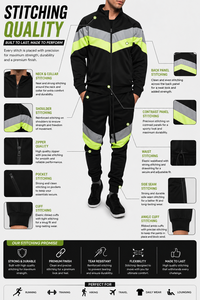 Ensemble de survêtement réfléchissant noir pour homme, design sportif à fermeture éclair intégrale, blocs de couleur, en polyester, pour l'automne, avec poches latérales - Product Image 5