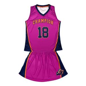 <b>Hot</b> Pink Lacrosse Uniform Womens Skort Set Custom Champion <b>18</b> Number Print V Neck Sleeveless Mesh Jersey Kit - Product Image 1