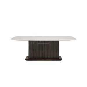 Modern Minimalist <b>Dining</b> <b>Table</b> Set with 6 Upholstered Chairs Marble <b>Top</b> Midcentury Design for Home Furniture - Product Image 2