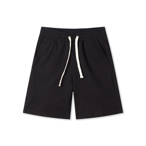 Men's <b>Black</b> Knitted Drawstring <b>Beach</b> <b>Shorts</b> with Pockets High Waist Quick Dry Breathable Swim Trunks Solid Color 100% Cotton - Product Image 1