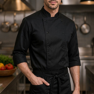 Kit complet d'uniforme de chef : veste, pantalon, tablier, chapeau – en polyester et coton, respirant, anti-boulochage, pour la cuisine - Product Image 2