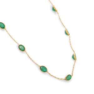 Fine Chains Necklace 18K Yellow Gold Oval Cut 7.6 Ct Green Emerald - Product Image 2