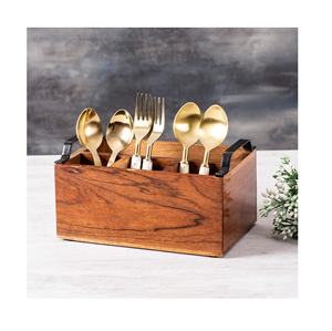 Porte-couverts en bois carré fait à la main support de cuillère jetable poli pour table à manger fêtes organisateur de haute commercialisation - Product Image 3