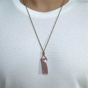 Natural Crystal Unshaped Pendant Necklace with Adjustable <b>Rope</b> <b>Chain</b> for Men and Boys - Product Image 6