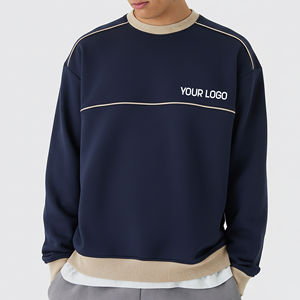 Sweat-shirts pour hommes de haute qualité, brodés, à col rond et épaules tombantes, en coton lourd 100%, couleur unie, coupe ample. - Product Image 1