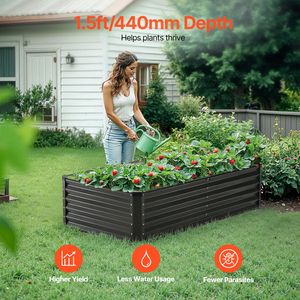 Fioriera Rialzata in Metallo Zincato con Fondo Aperto 6 X 3 X 1.5 ft, Grande Vaso da Giardino per Esterni Modello INS - Product Image 2