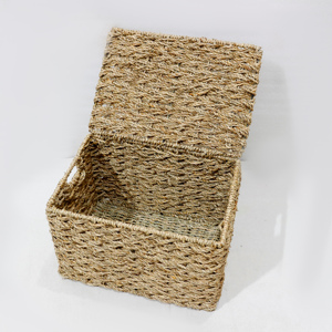 Natural Rattan Storage Baskets Rectangle With Lid Eco-Friendly <b>Rustic</b> Multi-Purpose Neatening Organizer Set - Product Image 2