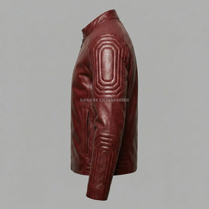 Blouson en cuir matelassé bordeaux personnalisé pour homme, coupe ajustée, style motard, en peau de mouton souple, vêtements d'extérieur, fournisseur en gros - Product Image 4