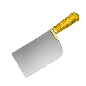 Couteau à découper la viande robuste PK-DR avec manche en bois jaune, lame large argentée, et poignée rivetée avec anse dorée pour boucher - Product Image 2