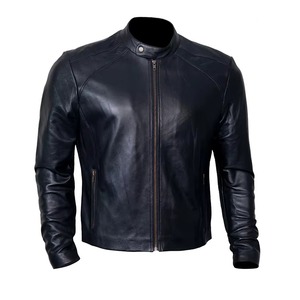 Veste en cuir véritable et toile pour homme, style décontracté, en peau de mouton véritable, pour motards et bikers, vente en gros - Product Image 1