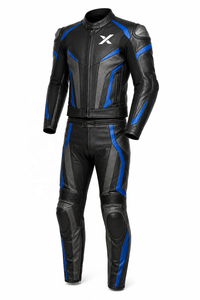 Combinaison de moto en cuir deux pièces avec fermeture éclair |   Noir Orange |   Logo X |   Fabricant OEM ODM |   Design haut de gamme |   Vêtements de course - Product Image 1