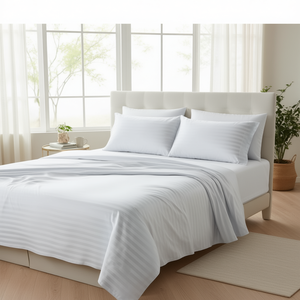 ชุดผ้าปูที่นอนลายทางซาติน 1 PLW 220 TC รุ่น W สไตล์เรียบง่าย ขนาด 60x90 นิ้ว ผลิตจากผ้าฝ้ายคุณภาพโรงแรม มีจำหน่ายในขนาดเตียงเดี่ยว เตียงคู่ และเตียงคิงไซส์ - Product Image 3