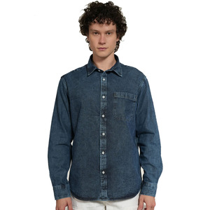 Trendy Custom Long Sleeve Patch Pocket Jeans <b>Shirt</b> Fashion Casual Wear 100% Blue <b>Denim</b> <b>Shirt</b> <b>for</b> <b>Men's</b> - Product Image 1