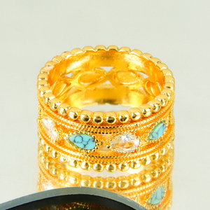 Bagues de Mariage Vintage Plaqué Or 21 carats en Gros avec Turquoise et Zirconium pour Femme – Idéal Cadeau - Product Image 3