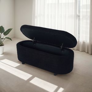 Panca ovale contenitore L8133 in velluto nero Teddy, elegante mobile per camera da letto - Product Image 3