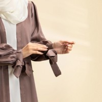 Abaya en lin STAR IMPEX pour femme, manches longues, longueur ras du sol, col rond, couleur unie, respirante, broderie, style modeste du Moyen-Orient, pour usage quotidien