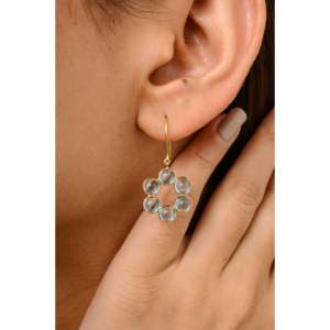 18K White Gold Blue Topaz Bezel Drop <b>Earrings</b>-Geometric Dangle Style - Product Image 4