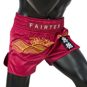 กางเกงมวยไทย Fairtex สีแดงลายปักคลื่นทอง ยูนิเซ็กซ์ ผ้าสเตรช แห้งเร็ว ระบายอากาศได้ดี ผลิตจากโพลีเอสเตอร์ 100% เหมาะสำหรับ MMA คิกบ็อกซิ่ง และมวย - Product Image 6