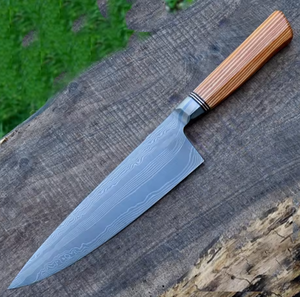 Couteau de chef en acier Damas de style japonais, couteau de cuisine haut de gamme, manche ergonomique en bois, fabricant OEM ODM - Product Image 5
