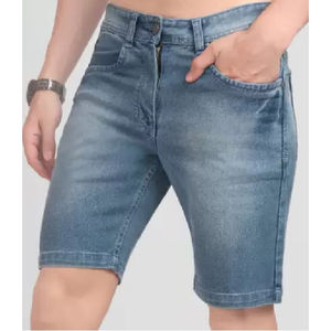 Shorts en jean bleu pour homme, style streetwear, en coton biologique uni, extensibles, avec taille élastique, service OEM - Product Image 5