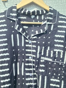 Women Cotton Pajama Set Abstract Dash Print Soft Breathable Night Suit Lounge Wear Co-ord Set Button <b>Down</b> Sleepwear - Product Image 5