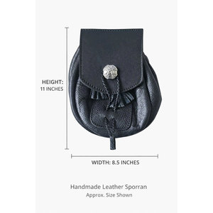 Sporran traditionnel des Highlands en cuir véritable noir avec chaîne, ensemble pour kilt écossais, tenue écossaise - Product Image 2