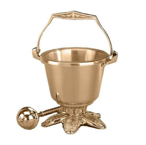 Aspergulario de latón pulido para agua bendita con mango acanalado largo, disponible a precios de mayoreo. - Product Image 3