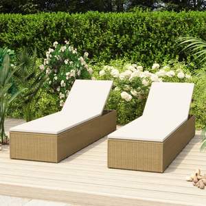 Brown and Cream White Poly <b>Rattan</b> <b>Sunlounger</b> - Product Image 1