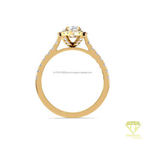 Anillo de compromiso de moissanita con corte marquesa y halo, de oro amarillo, con pavé, para boda, promesa o aniversario, para mujer - Product Image 2