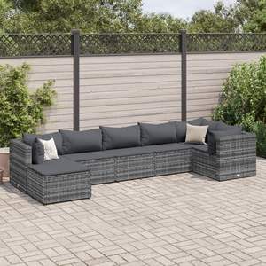 Ensemble de salon de patio en rotin gris de 7 pièces avec coussins Mobilier d'extérieur élégant - Product Image 1
