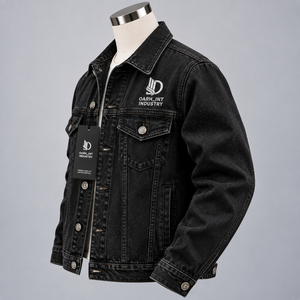 Chaqueta de Mezclilla Negra para Hombre OARH_INT INDUSTRY, Corte Regular, Cierre de Cremallera, Estilo Casual, Diseño con Costuras Decorativas, Prenda Transpirable para Otoño - Product Image 5