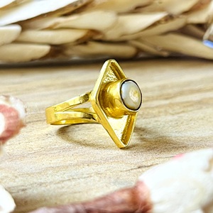 New Arrival Boho Geometric <b>Ring</b> Tribal Brass Band Women 18k <b>Gold</b> Plated Minimalist Diamond Shape <b>Opal</b> Jewelry Wholesale/OEM/ODM - Product Image 2