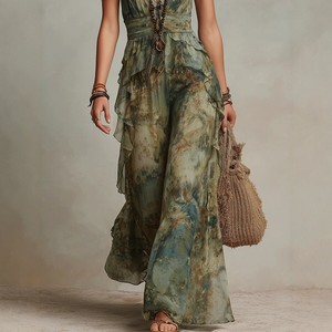 Robe longue en mousseline de soie bohème, robe maxi florale décontractée pour femmes - Product Image 5