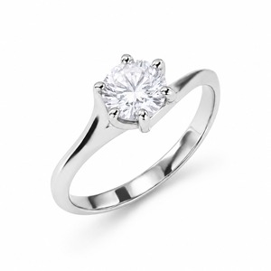 Anillo de Compromiso de Diamantes de Corte Brillante Redondo en Oro Blanco para Mujer, Engaste de Puntas, Estilo Clásico - Product Image 2