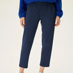 Pantalones de Invierno para Mujer, Color Azul Marino, Tejido, Corte Recto, Cintura Media Elástica, Ajuste Regular, Largos, Formales, de Color Sólido - Product Image 4