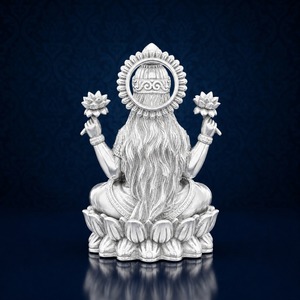 Ídolo de Laxmi Ji Chapado en Plata 999, 100% Latón, 5.5x4.5x8cm, 138g, Diosa Lakshmi Murti, Decoración para el Hogar, Regalo Hecho a Mano para Diwali Puja - Product Image 6