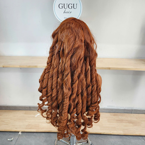 Vietnamese Virgin Human <b>Hair</b> Wigs <b>Extensions</b> 13x4 Transparent Lace Bouncy Curl Styles Double Drawn <b>Ginger</b> Color - Product Image 4