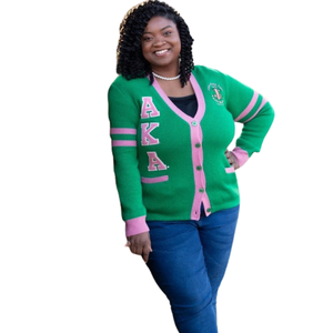 <b>Women's</b> Green and Pink Knit <b>Cardigan</b> Color Block <b>Long</b> Sleeve Sweater Classic Casual Fashion Soft Layering Outerwear Custom - Product Image 1