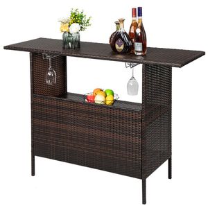 Elegante Tavolo da Bar Moderno con Gradiente Marrone, Bellissimo Arredamento in Legno e Acciaio per Casa, Hotel, Ristoranti, Eventi e Banchetti - Product Image 1