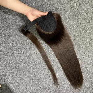 Meilleur prix longue queue de poney extensions de cheveux réels droite enveloppante postiche 100% vierge Remy cheveux humains Machine Double trame - Product Image 2