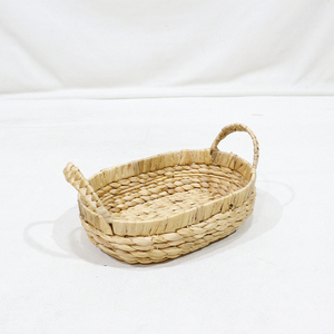Nouvel Arrivage Ensemble de plateaux de service ovales et paniers de rangement gigognes en jacinthe d'eau tressée à la main avec deux poignées latérales - Product Image 3
