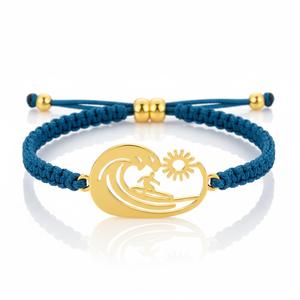 Bracelet de plage en cordon ciré avec breloque métallique personnalisée pour homme, cadeau souvenir sportif tendance - Product Image 2
