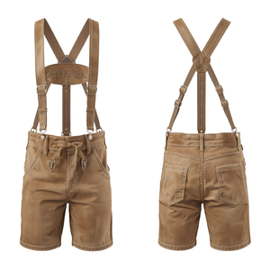 Pantalones Cortos Bávaros de Gamuza Genuina Beige Vintage para Hombre, Pantalones Cortos de Cuero Bordados Tradicionales para Oktoberfest, Venta al Por Mayor OEM - Product Image 4