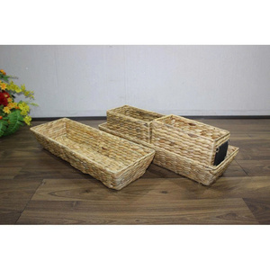 High Quality Set 4 Rectangular Bamboo <b>Storage</b> Tray Handwoven Water Hyacinth Eco-Friendly Bathroom Home Office Document Sorting - Product Image 3