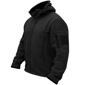 Veste en polaire noire pour homme avec capuche, col montant, fermeture éclair, coupe-vent, style vêtements de travail, vêtements d'hiver, coupe régulière - Product Image 4