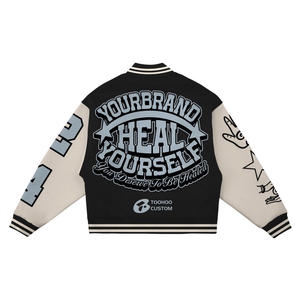 Custom LOGO Unisex Long <b>Thin</b> Winter Varsity <b>Jacket</b> <b>Men's</b> American Worsted Embroidery Patch Vintage Retro Front Logo Position - Product Image 6