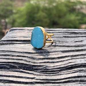 Anillo de Plata de Ley 925 Chapado en Oro de 14K con Ágata Druzy, Ajustable, con Cristal en Bruto, Doble Banda, Joyería Hecha a Mano - Product Image 5